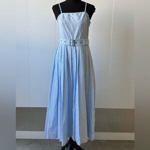 A New Day Belted Bandeau Maxi Dress Womens 8 Blue White Stripe Preppy Old Money